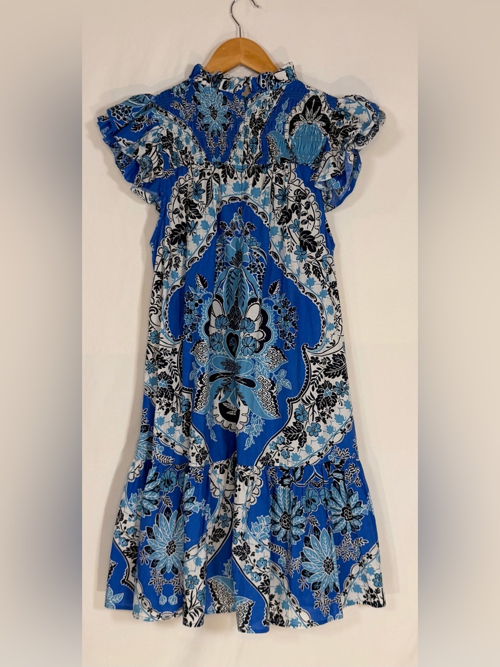 Love The Label Small Blue Floral Paisley Dress Smocked Boho Tiered Babydoll Mini